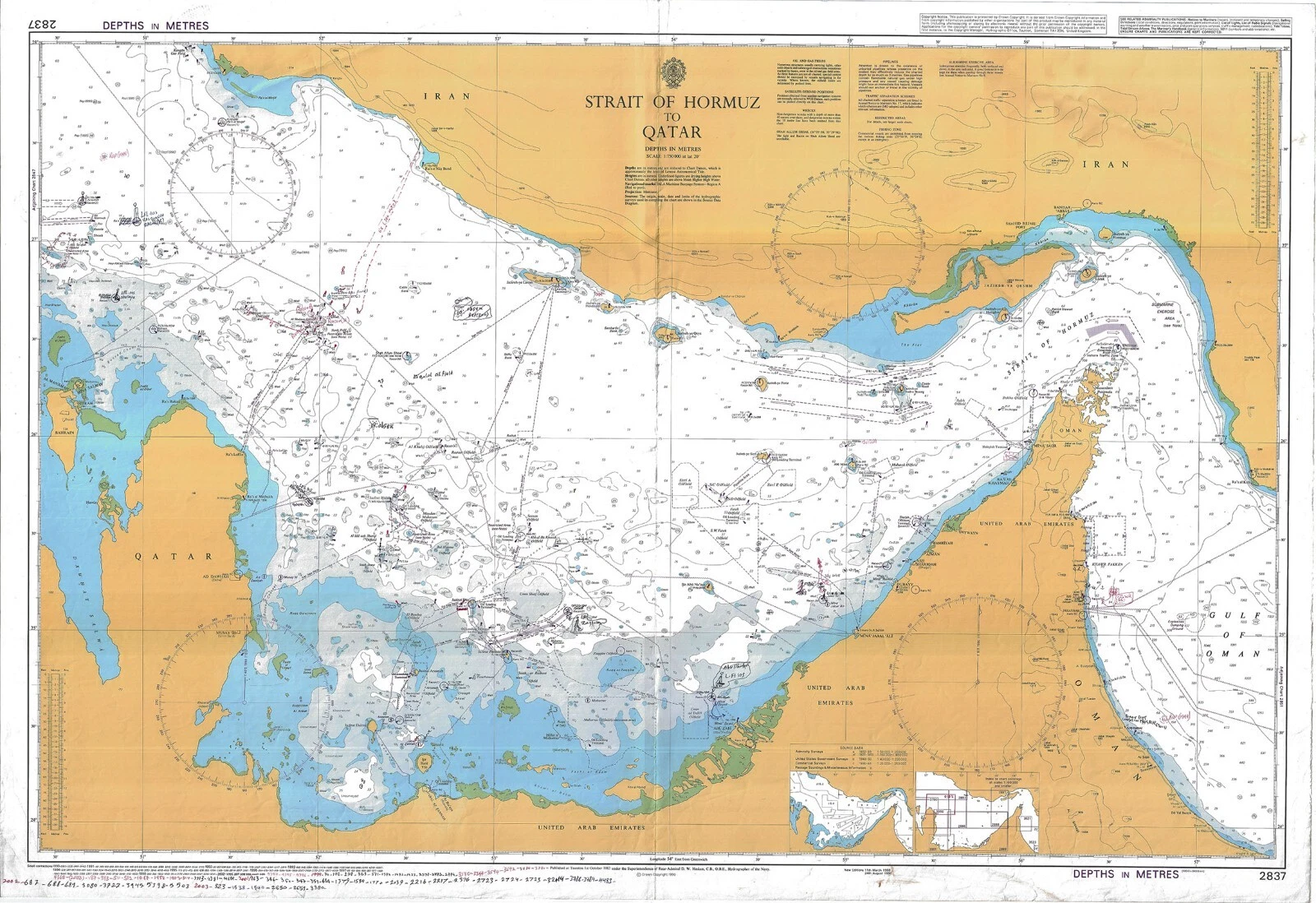 Carta nautica 'Admiral 2837'. Estrecho de Ormuz a Qatar. Mapa Gráfico Marítimo 00