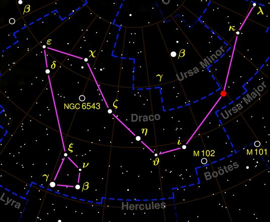Ubicación en el cielo de “Thuban” (“Constelación de Draco”).