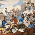 Marineros britanicos, celebrando el arribo al puerto de Cádiz